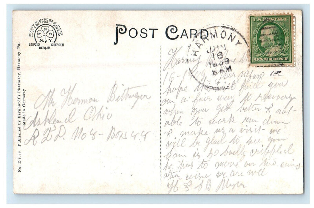 1909 Harmony Bridge And River Canoeing Harmony Pennsylvania PA Antique Postcard