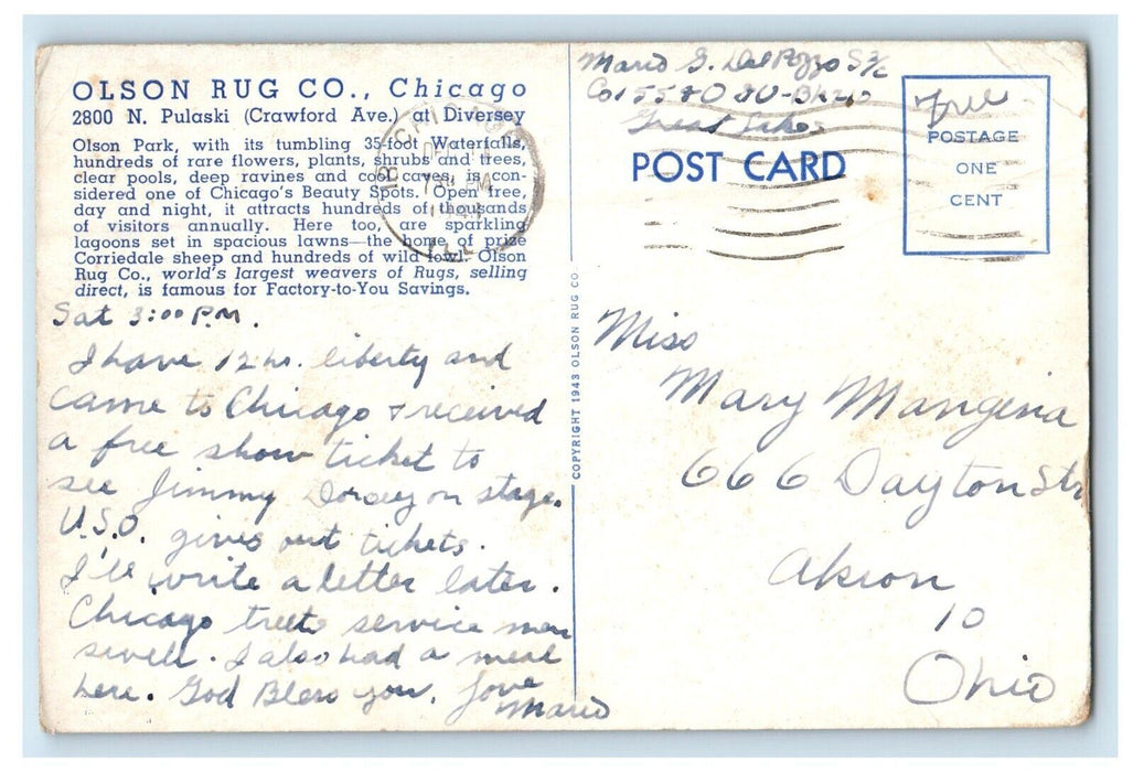 Waterfalls And Rock Garden Olson Park Rug Factory Chicago Illinois IL Postcard
