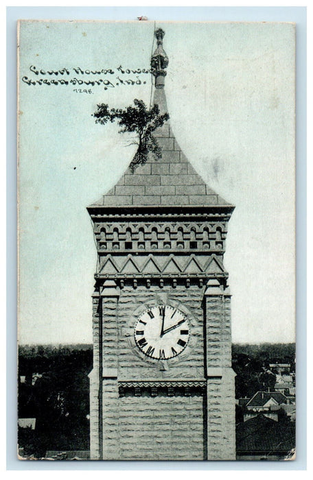 1911 Court House Tower, Greensburg Indiana IN Posted Antique Postcard