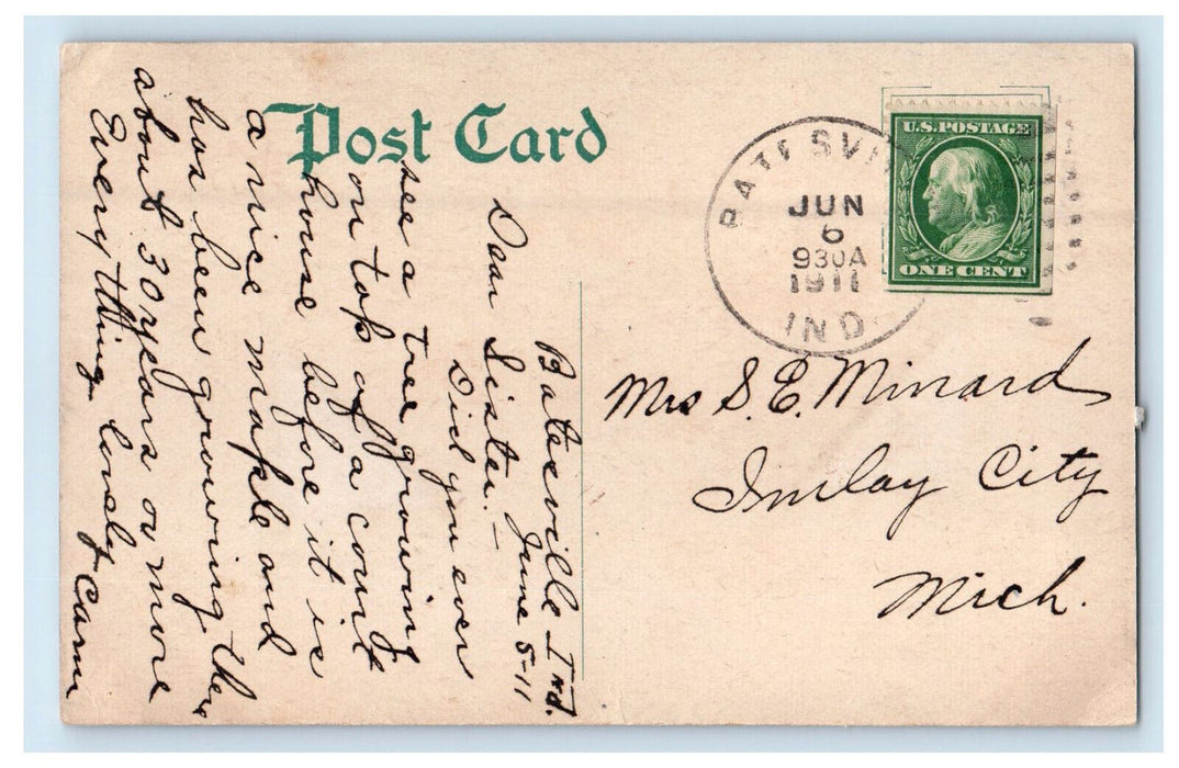 1911 Court House Tower, Greensburg Indiana IN Posted Antique Postcard