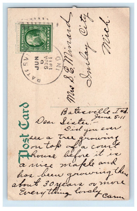 1911 Court House Tower, Greensburg Indiana IN Posted Antique Postcard