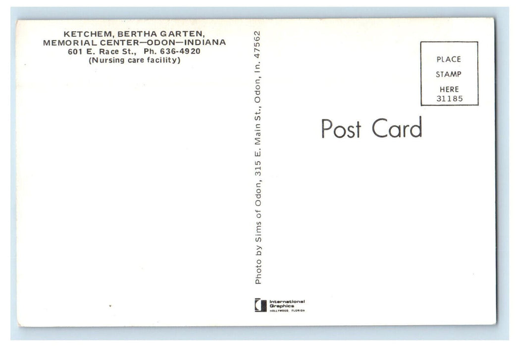 c1950s Ketchem Bertha Garten Memorial Center, Odon Indiana IN Postcard