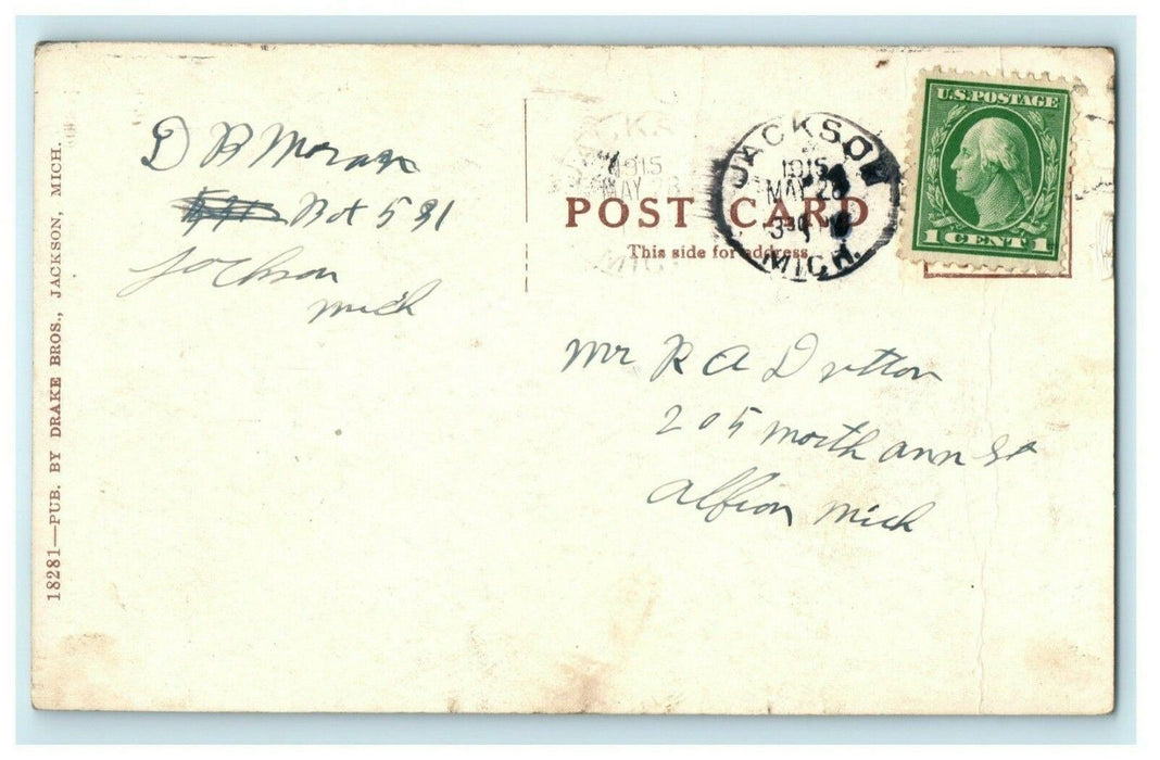 New Young Womens' Christian 1915 Public Library Jackson Michigan Rare Postcard