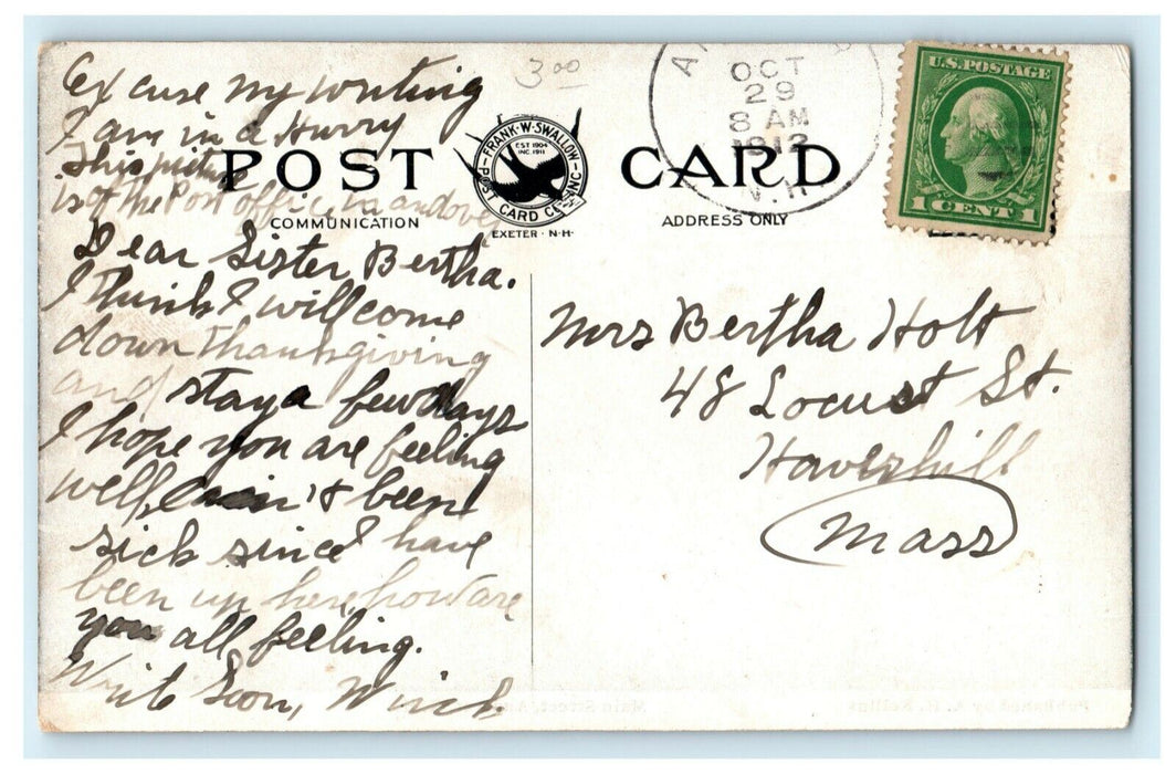 1912 Main Street Andover New Hampshire NH A.H. Rollins Posted Postcard