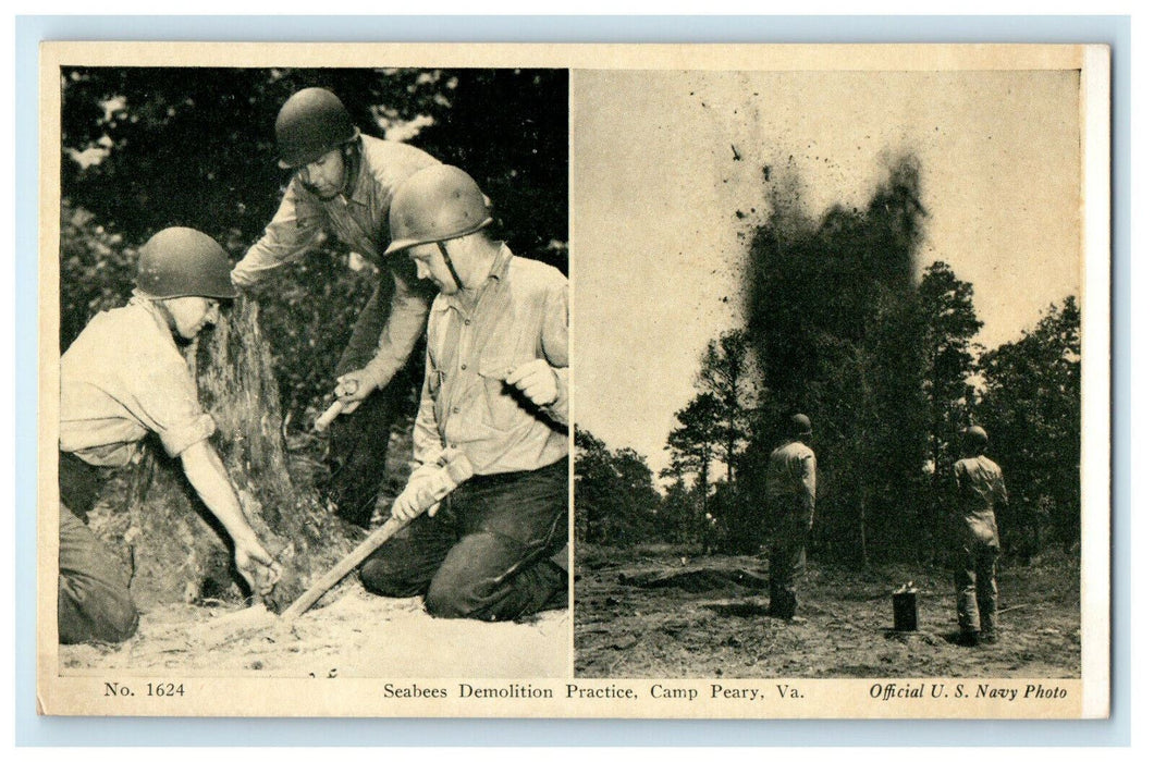 c1940s Dynamite Scene Seabee Demolition Practice Camp Peary Virginia VA Postcard