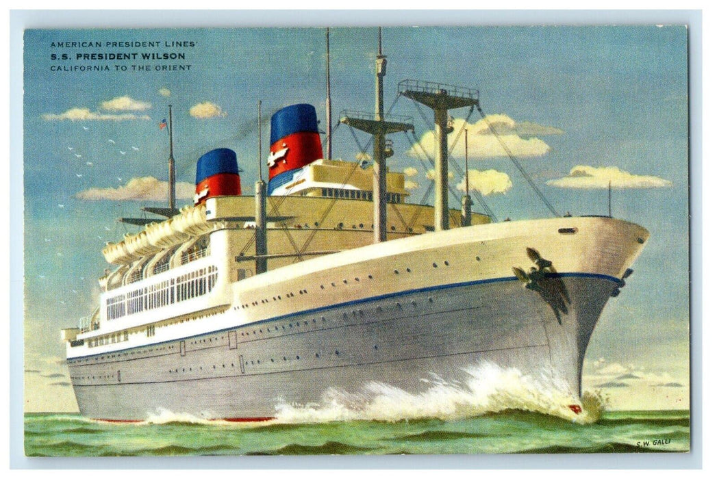 American Presidents Lines S.S Steamer Ship President Wilson California Postcard