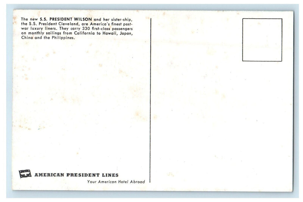 American Presidents Lines S.S Steamer Ship President Wilson California Postcard