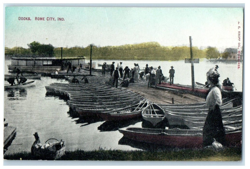 c1910 Canoe Boats, Dooks Rome City Indiana IN Unposted Antique Postcard