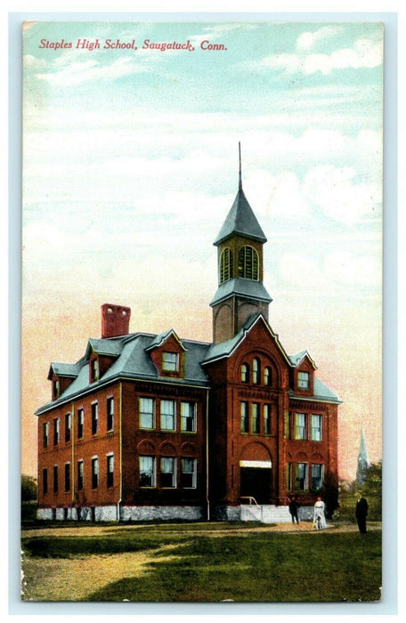 Staples High School Saugatuck Connecticut Albion MI Antique Vintage Postcard