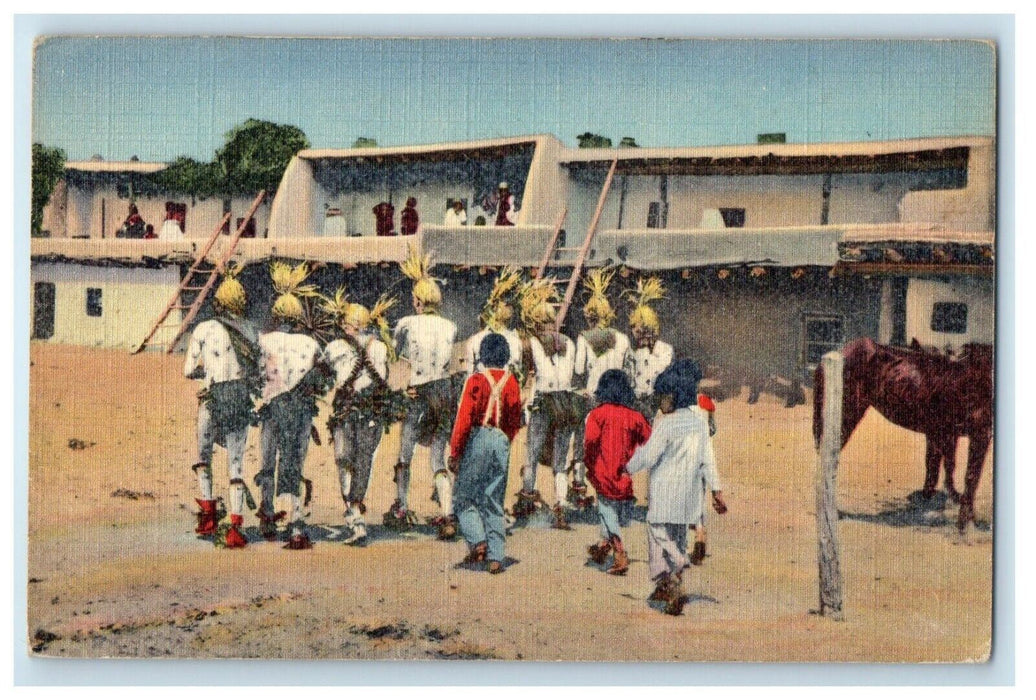 1948 The Koshare In The Corn Dance Santo Domingo Indian Pueblo NM Postcard