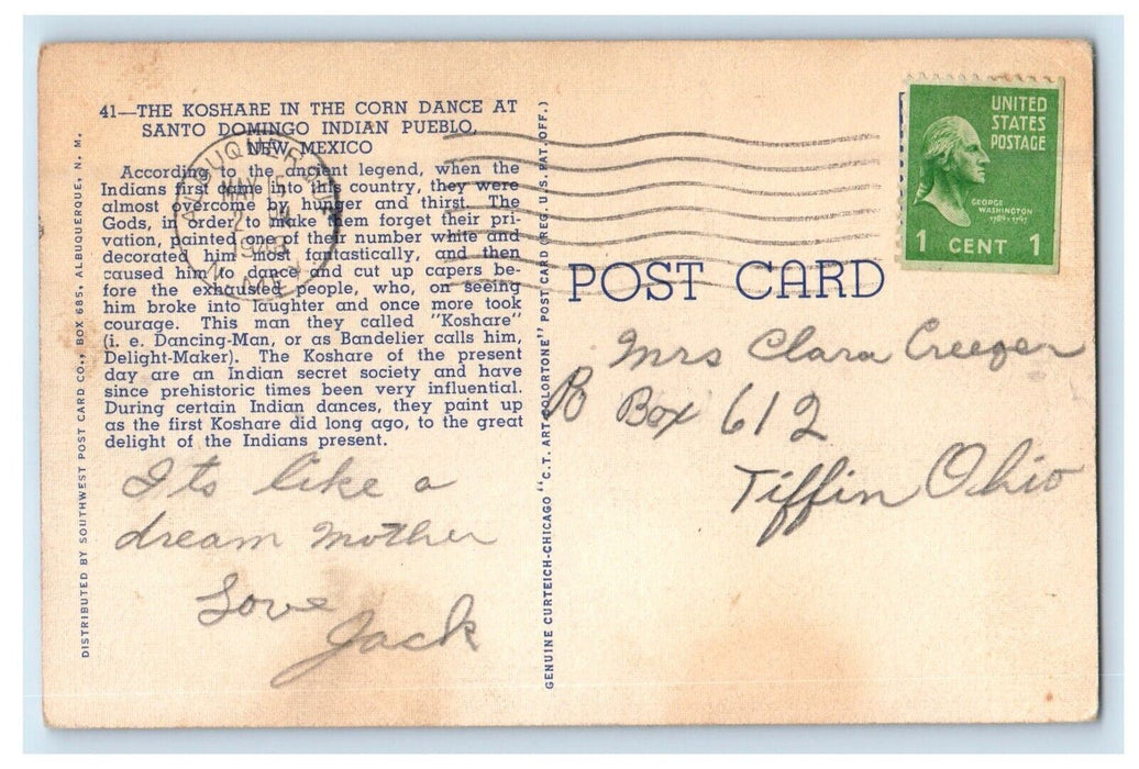 1948 The Koshare In The Corn Dance Santo Domingo Indian Pueblo NM Postcard