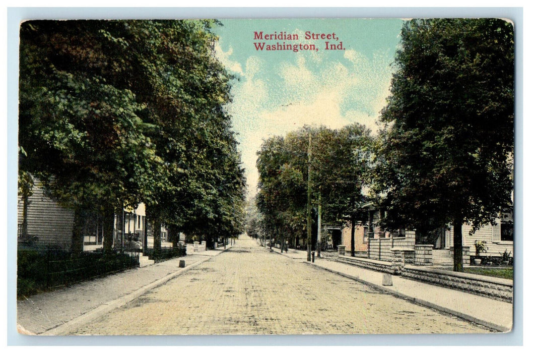 1914 Scene at Meridian Street, Washington Indiana IN Antique Posted Postcard