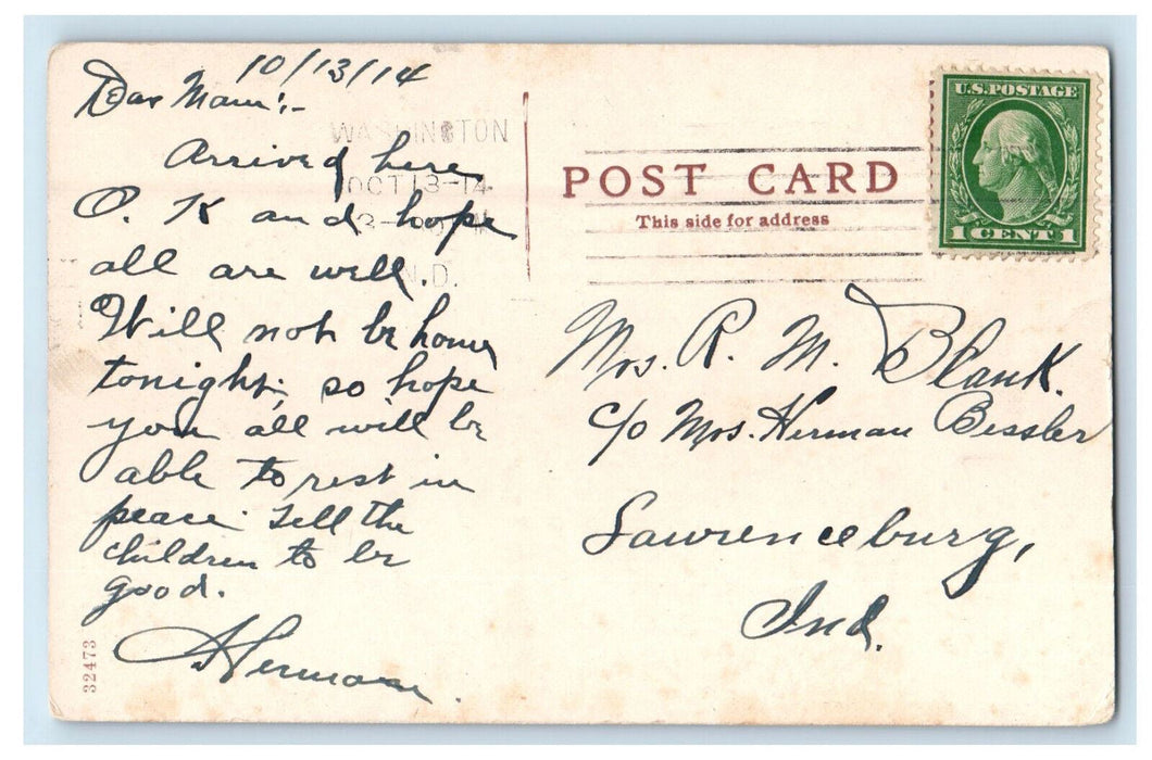 1914 Scene at Meridian Street, Washington Indiana IN Antique Posted Postcard