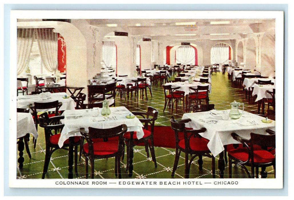 c1940s Colonnade Room Edgewater Beach Hotel Chicago Illinois IL Postcard