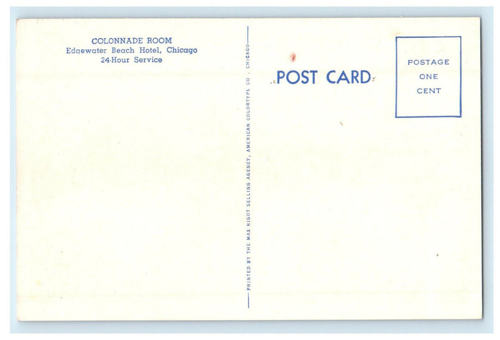 c1940s Colonnade Room Edgewater Beach Hotel Chicago Illinois IL Postcard