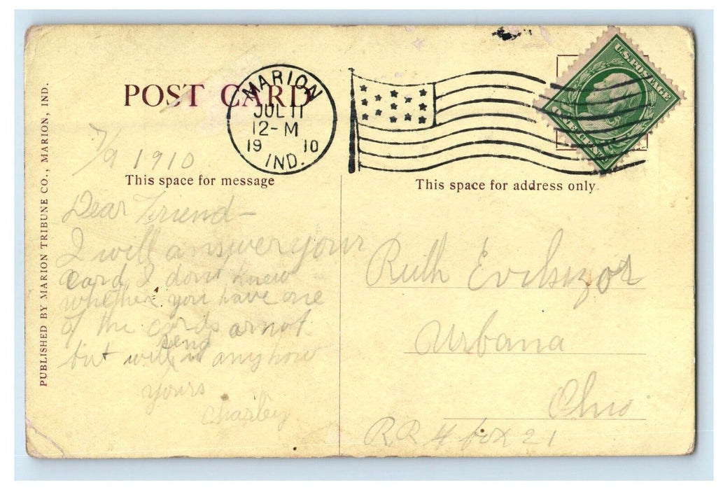 1910 United States Post Office Building Marion Indiana IN Antique Postcard