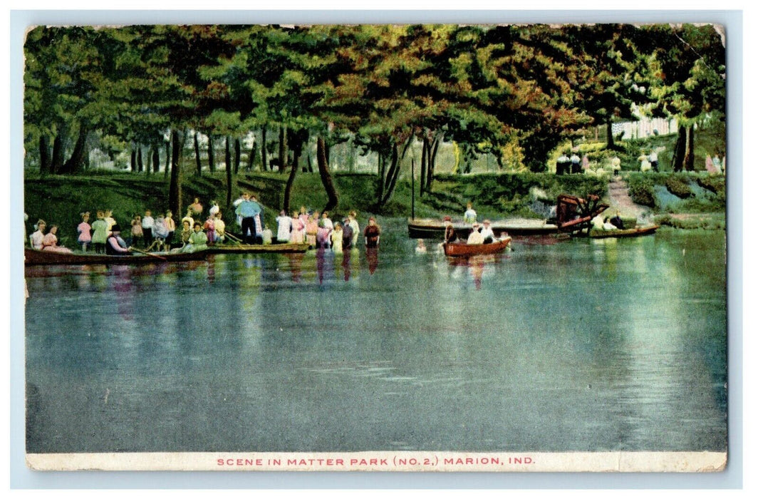 1909 Scene In Matter Park Tourist Canoeing Marion Indiana IN Antique Postcard