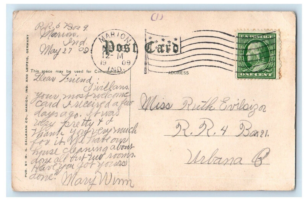 1909 Scene In Matter Park Tourist Canoeing Marion Indiana IN Antique Postcard