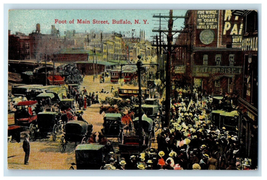c1910's Foot Of Main Street Horse Carriage Buffalo New York NY Antique Postcard