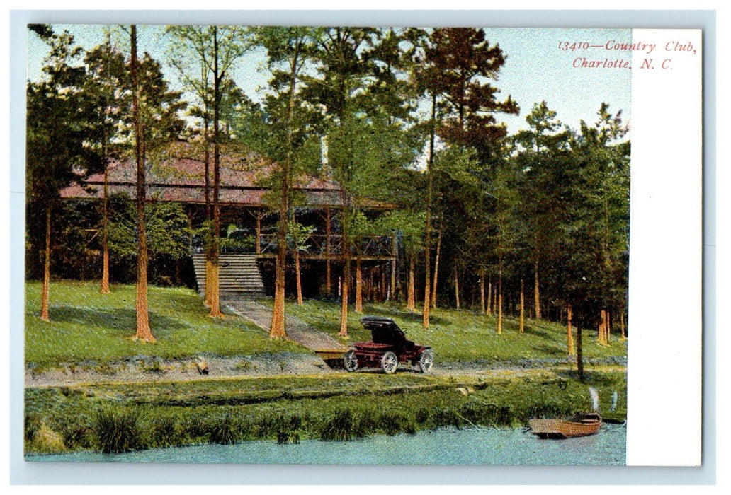 c1905 Country Club River Boat Car Font Charlotte North Carolina NC Postcard