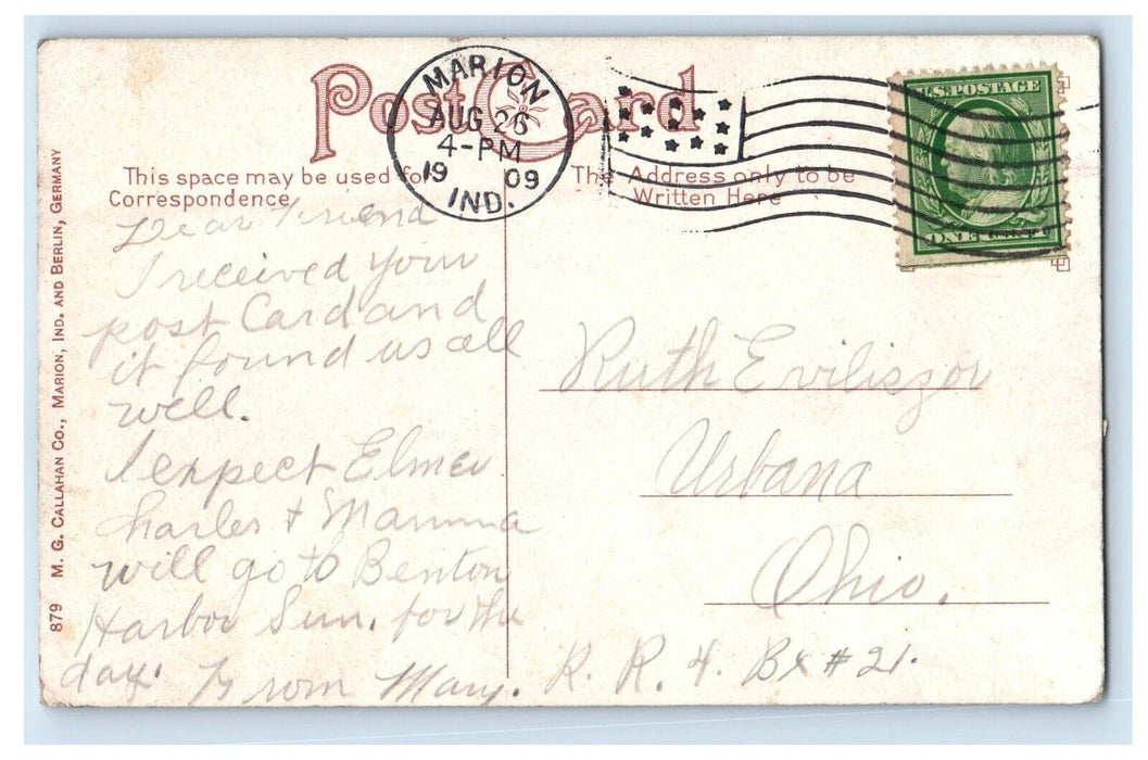 1909 Governor's Home National Military Home Indiana IN Posted Antique Postcard