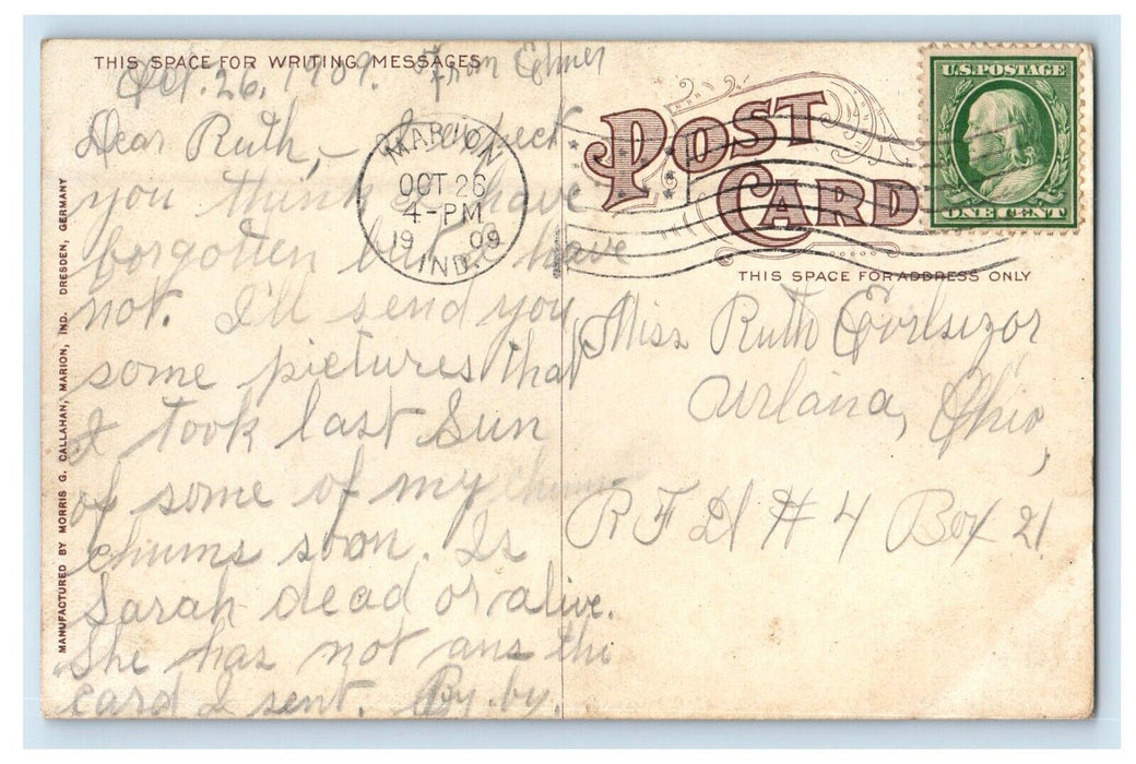 1909 Bird's Eye View Horse And Buggy Marion Indiana IN Posted Antique Postcard