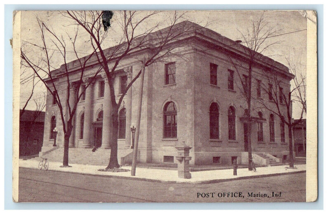 1910 Post Office Building Street View Marion Indiana IN Posted Antique Postcard