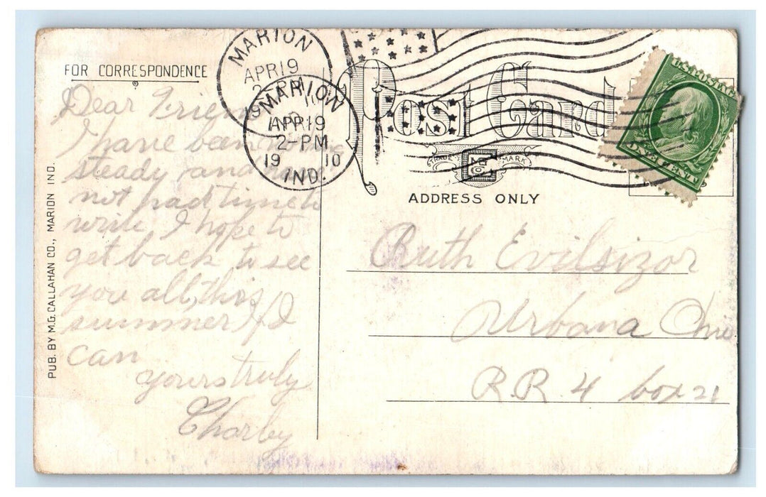 1910 Post Office Building Street View Marion Indiana IN Posted Antique Postcard
