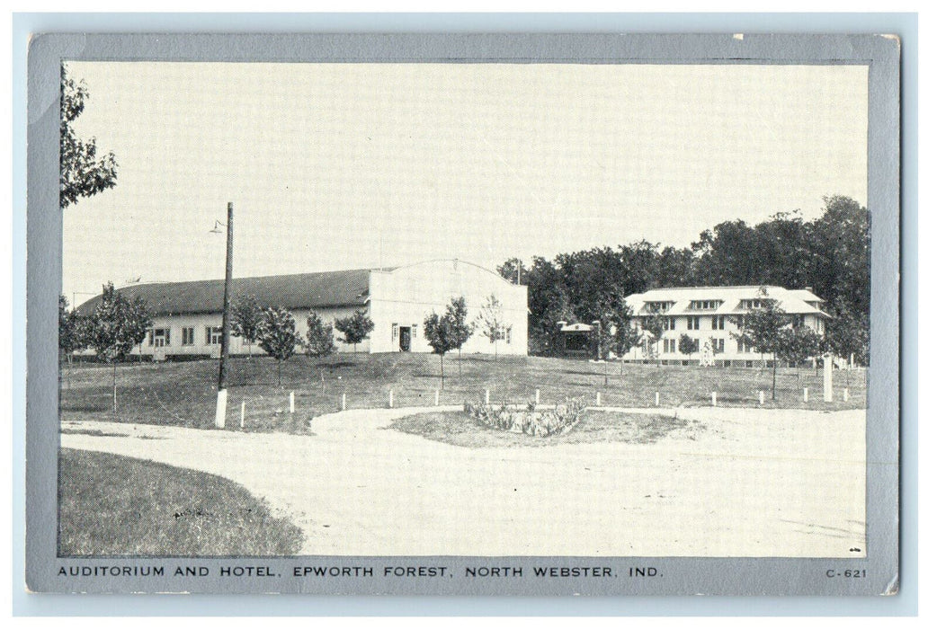 c1950s Auditorium and Hotel, Epworth Forest, North Webster Indiana IN Postcard