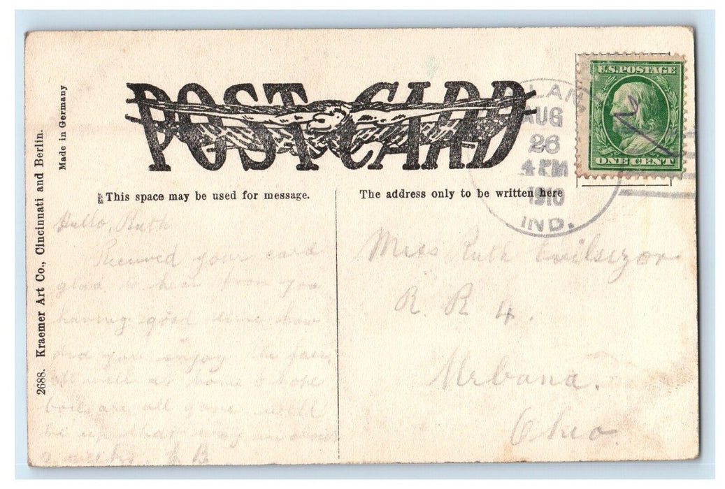 1910 View Of Carr Street Looking West Milan Indiana IN Posted Antique Postcard