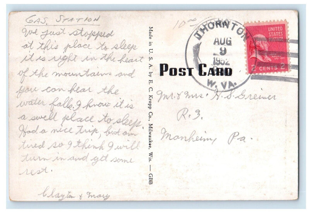 1952 Elmlee Lodge Texaco Gas Station Grafton West Virginia WV Vintage Postcard