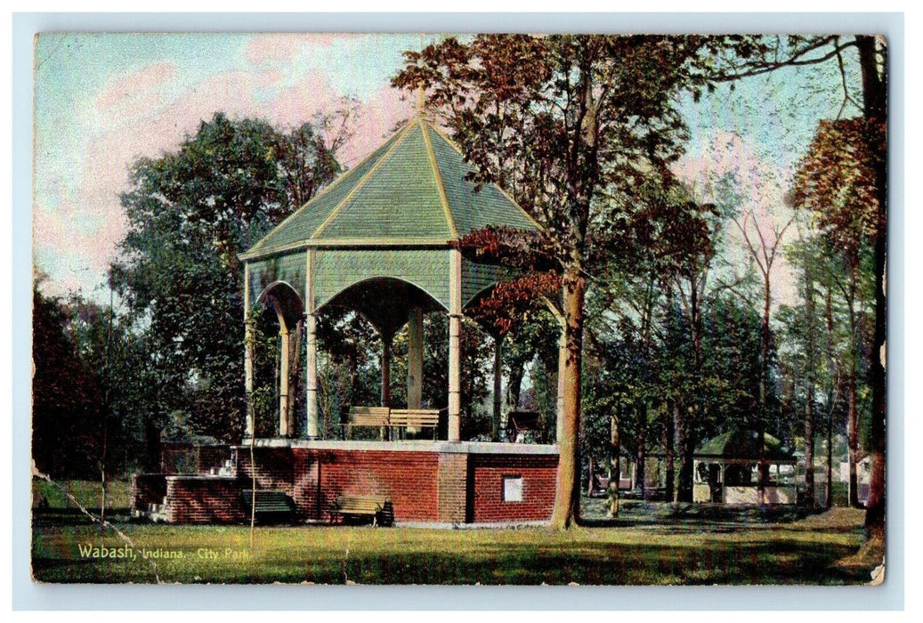 1910 Wabash Indiana IN, City Park Gazebo Posted Antique Postcard
