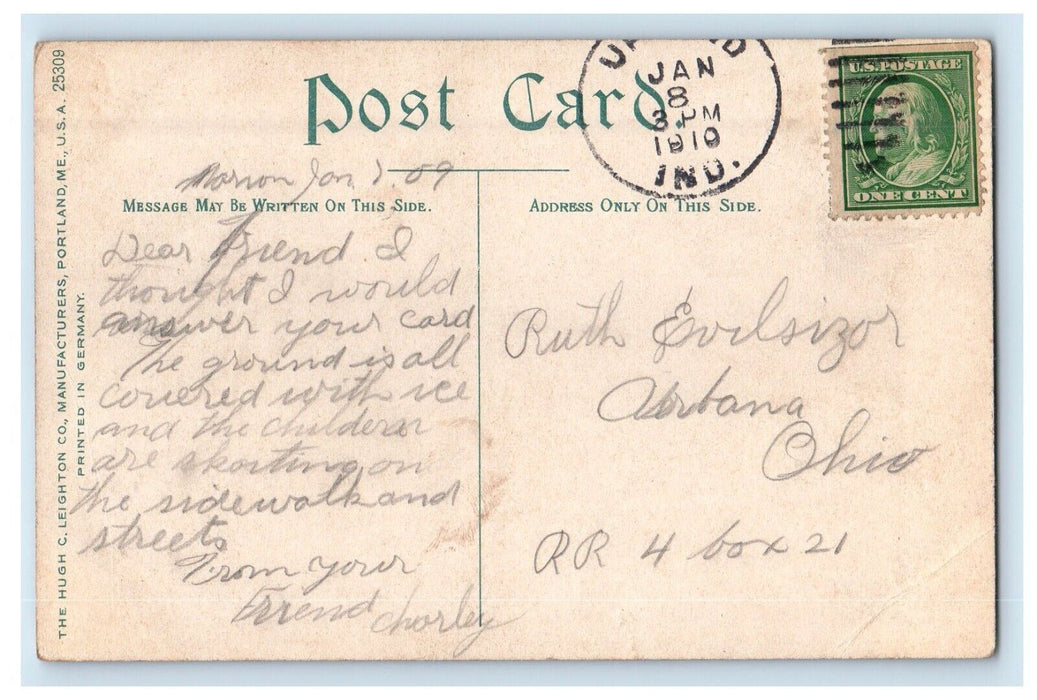 1910 Wabash Indiana IN, City Park Gazebo Posted Antique Postcard