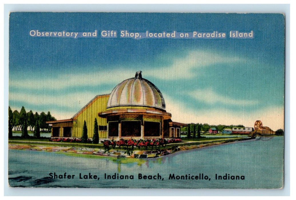 c1940s Observatory and Gift Shop, Shafer Lake, Monticello Indiana IN Postcard