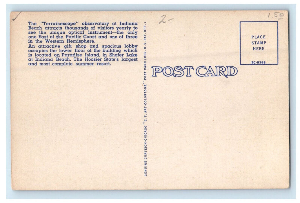 c1940s Observatory and Gift Shop, Shafer Lake, Monticello Indiana IN Postcard