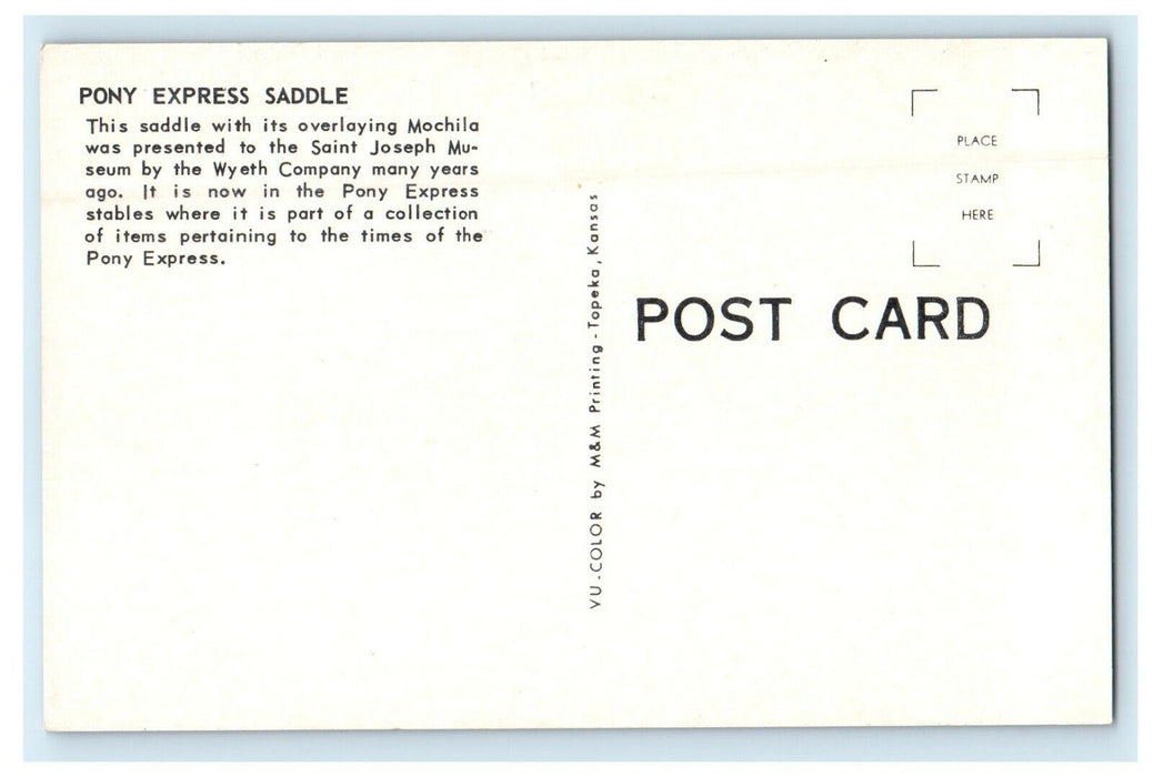 c1950's Pony Express Saddle Saint Joseph Museum Missouri MO Vintage Postcard