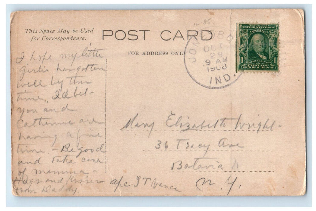 1908 Scene of M.E. Church, Jonesboro Indiana IN Posted Antique Postcard