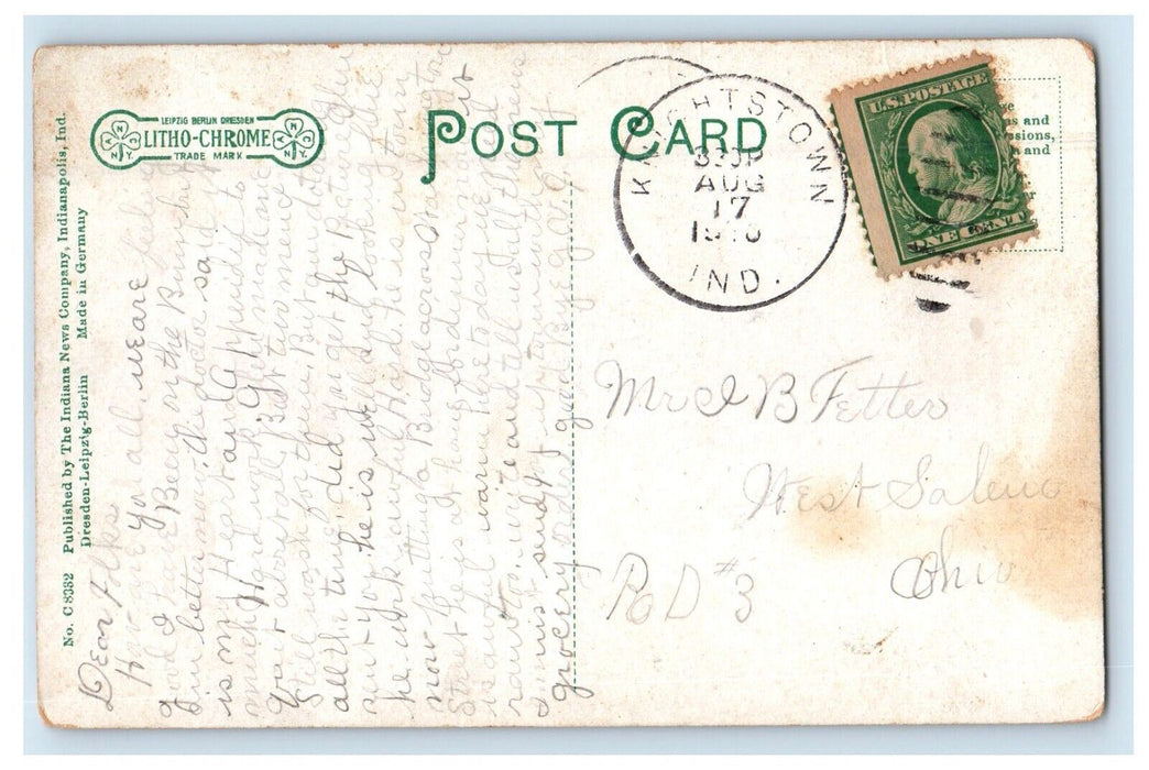 1910 Bird's Eye View Southwest Meat Market Knightstown Indiana IN Postcard