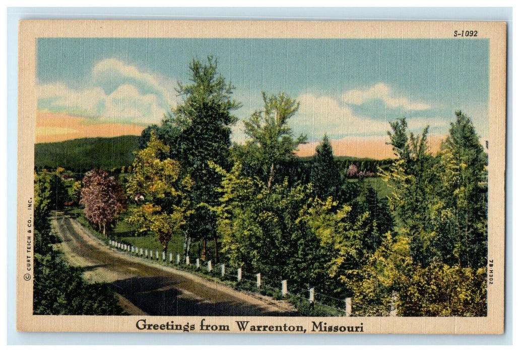 c1940's Greetings From Warrenton Missouri MO, Road Postcard