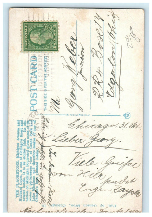1923 The Blackstone Hotel, Chicago Illinois IL Posted Cancel Postcard