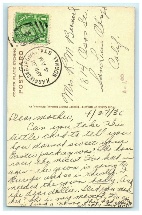 Bruton Parish Church Oldest America Williamsburg 1936 Harrisonburg Postcard