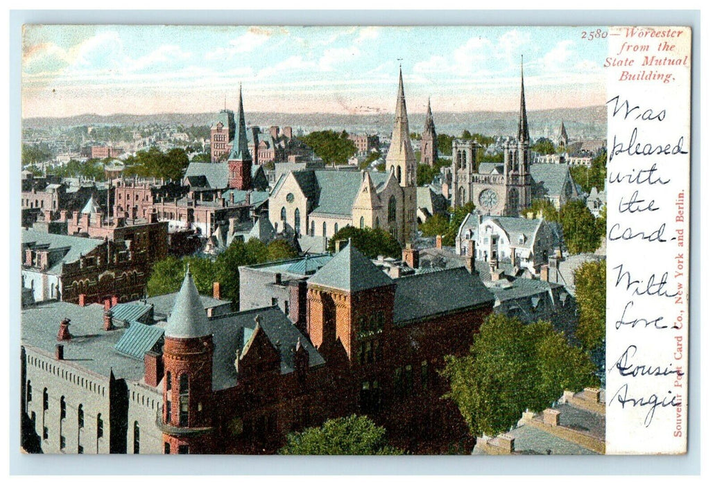 1906 Worcester from the State Mutual Building, Massachusetts MA Postcard