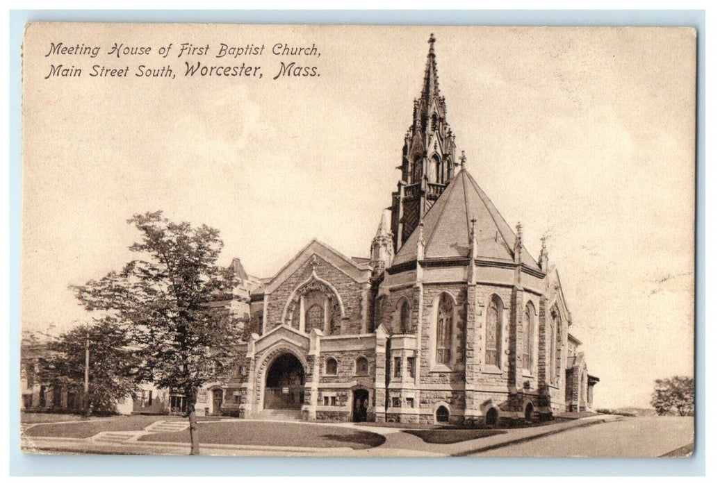 1912 First Baptist Church, Main Street Worcester Massachusetts MA Postcard