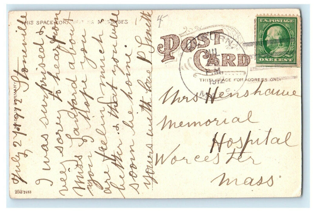 1912 First Baptist Church, Main Street Worcester Massachusetts MA Postcard