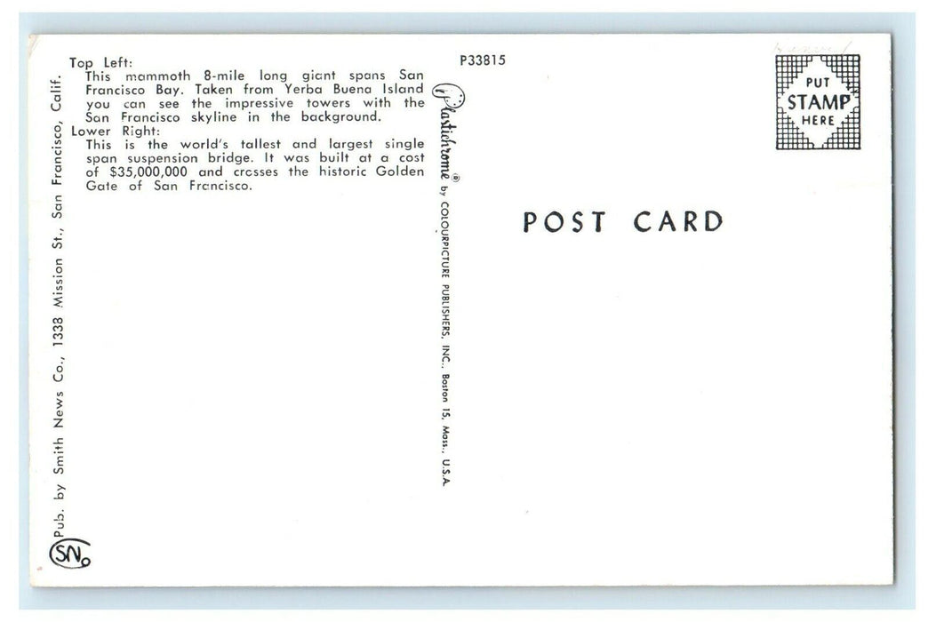 Greetings From San Francisco California CA Bridge Views Unposted Postcard