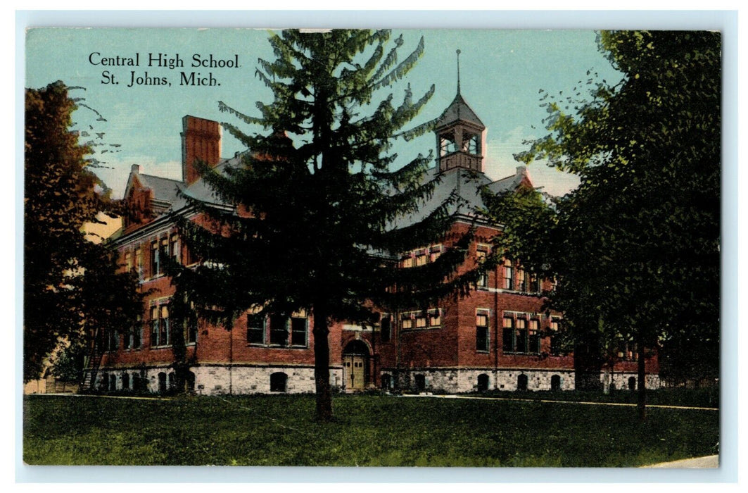 Central High School St. Johns Michigan 1916 Vintage Antique Postcard