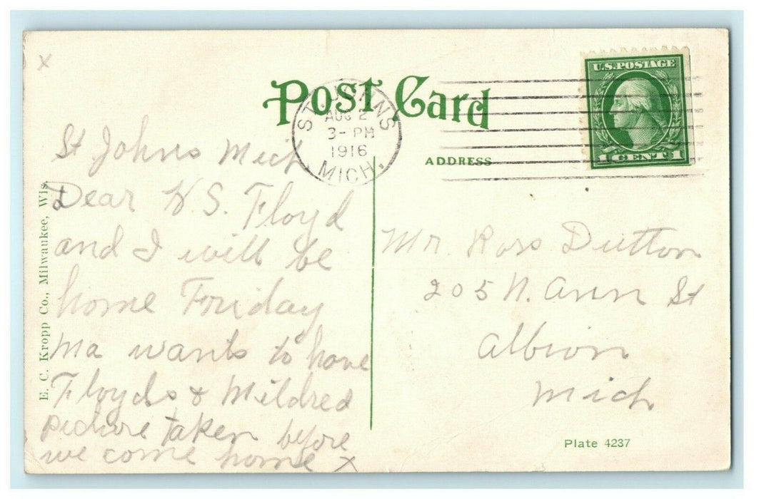 Central High School St. Johns Michigan 1916 Vintage Antique Postcard