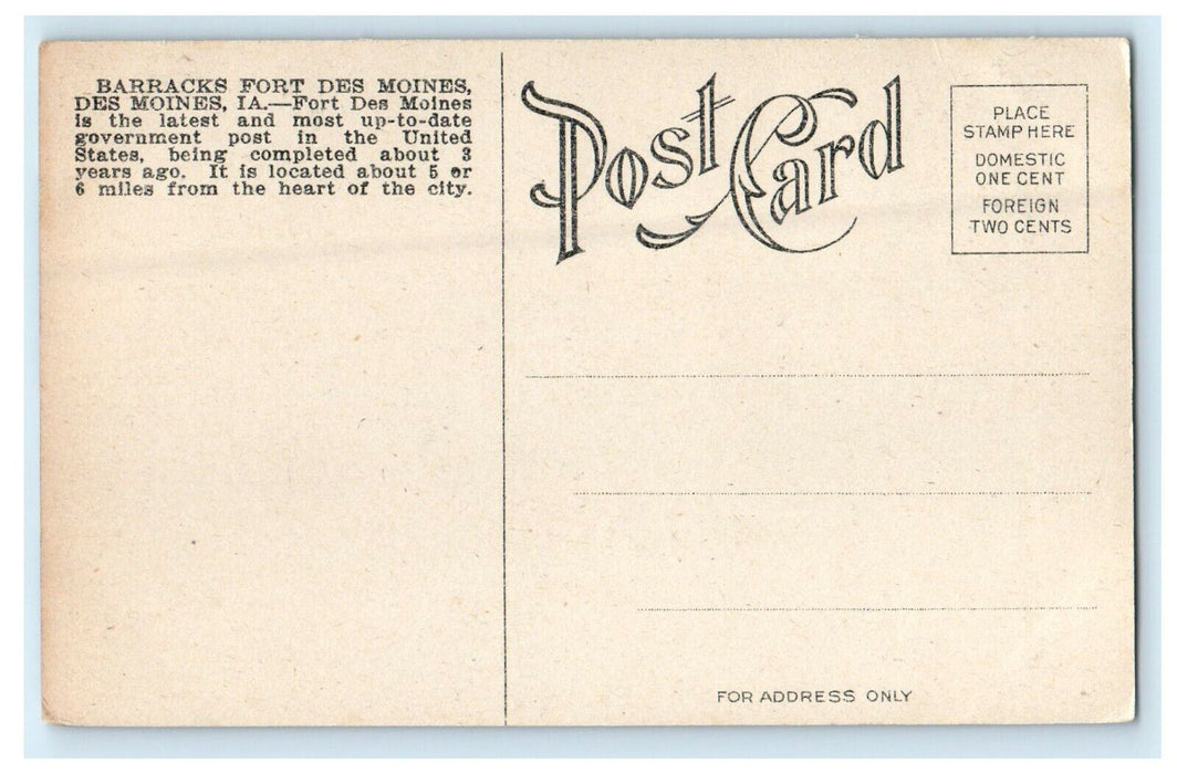 c1910's Barracks Fort Des Moines Iowa IA Split View Unposted Antique Postcard