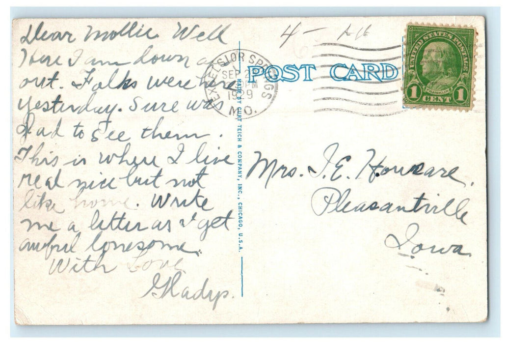 1929 McCleary Sanitarium Excelsior Springs Missouri MO Posted Postcard