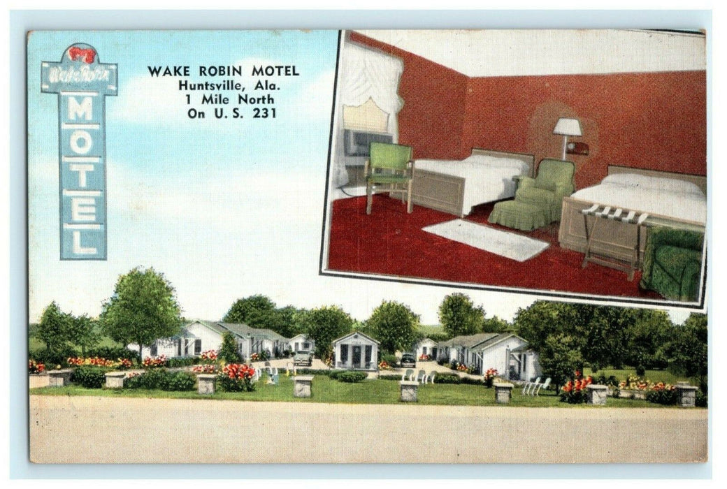 Wake Robin Motel Huntsville Alabama US 231  Vintage Postcard